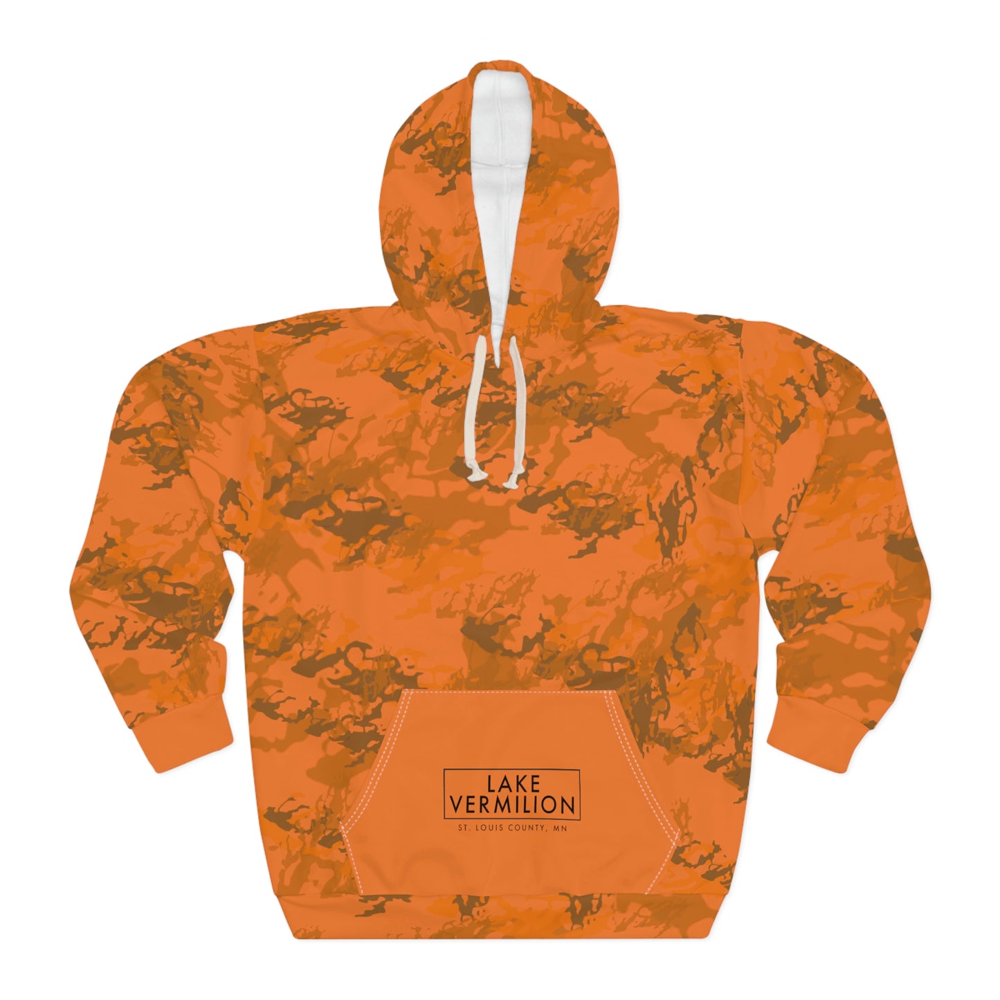 Lake Vermilion - MN - CUSTOM Vermilook® Orange Camo - Orange Pocket - AOP Unisex Pullover Hoodie