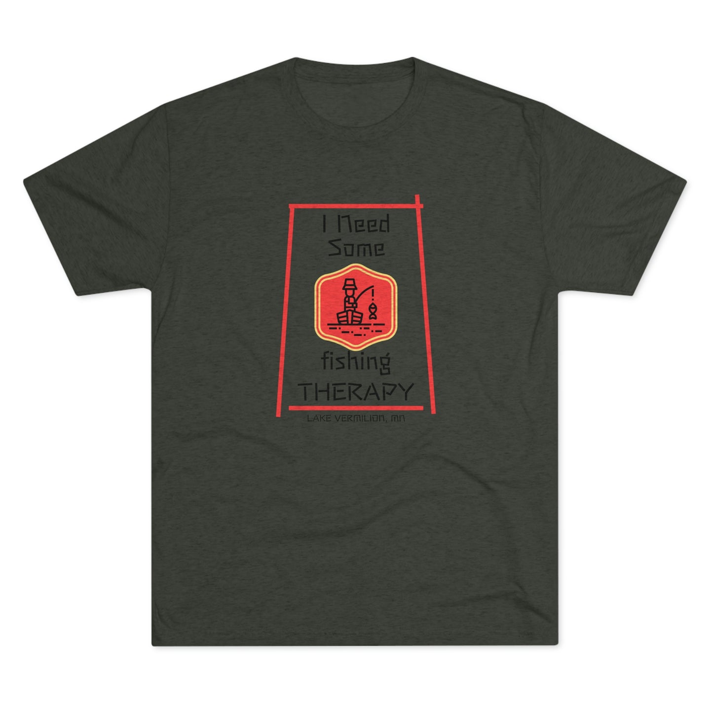 Fishing Therapy - Red Accents - Lake Vermilion - Unisex Tri-Blend Crew Tee