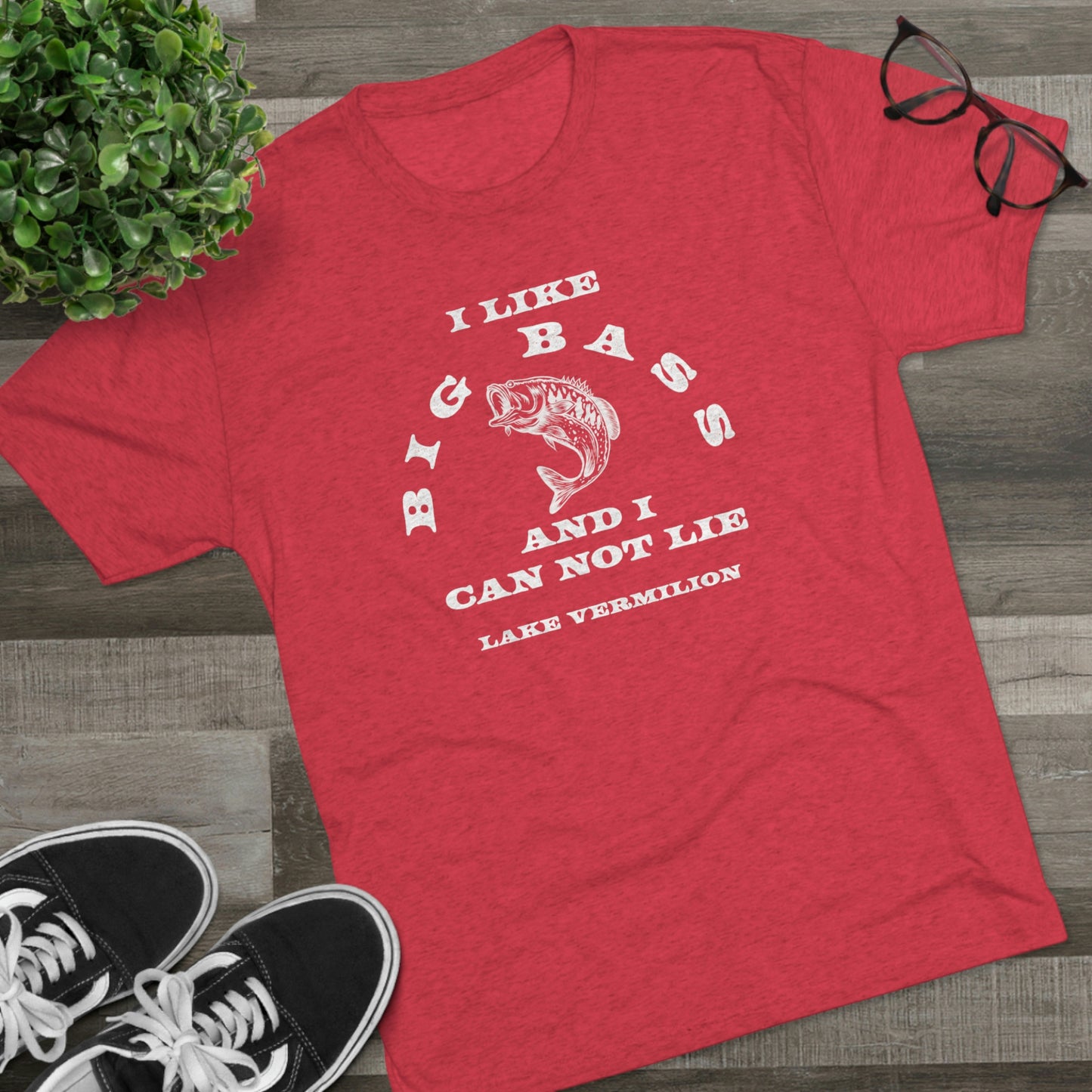Big Bass - Lake Vermilion - White Graphic - Unisex Tri-Blend Crew Tee