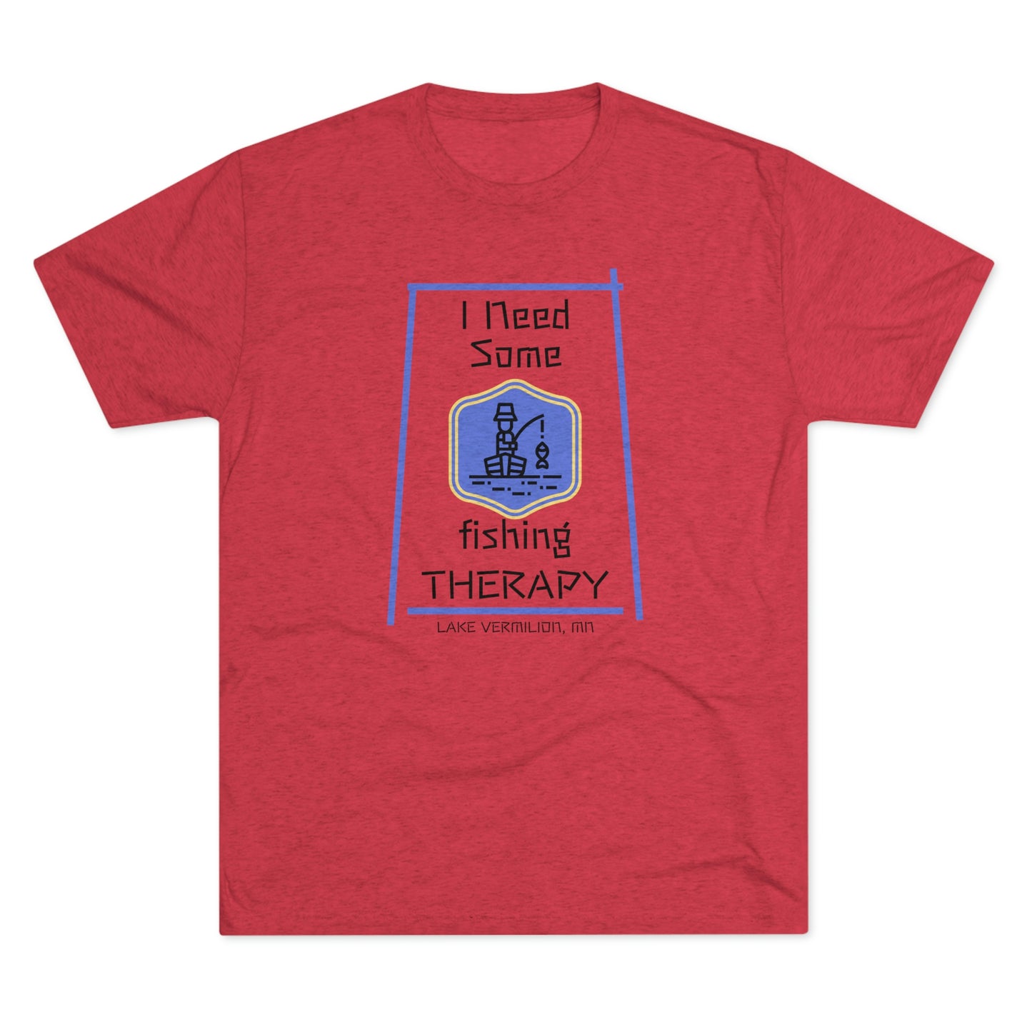 Fishing Therapy - Blue Accents - Lake Vermilion - Unisex Tri-Blend Crew Tee