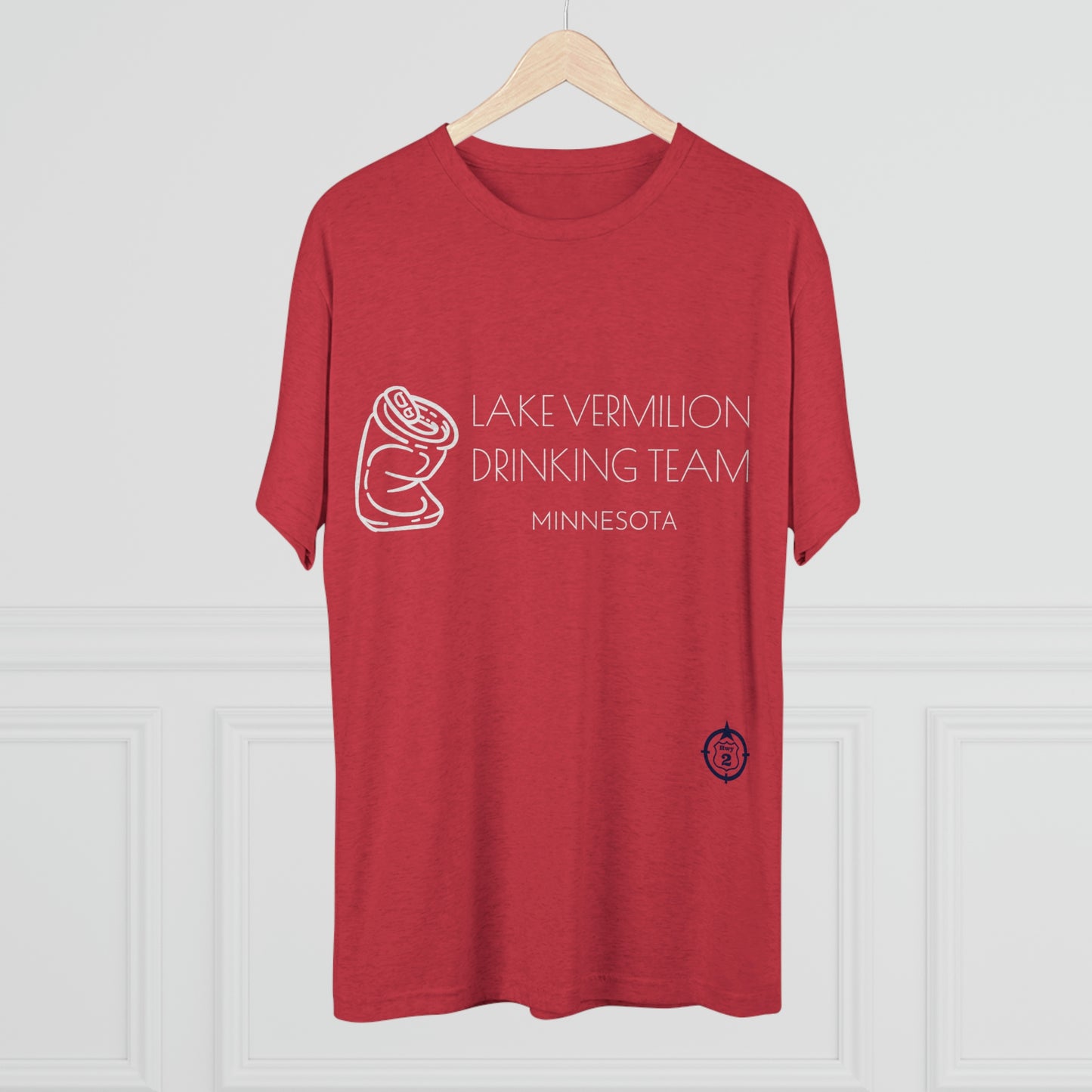 Lake Vermilion - Drinking Team - Crushed Can - White Graphic - Unisex Tri-Blend Crew Tee