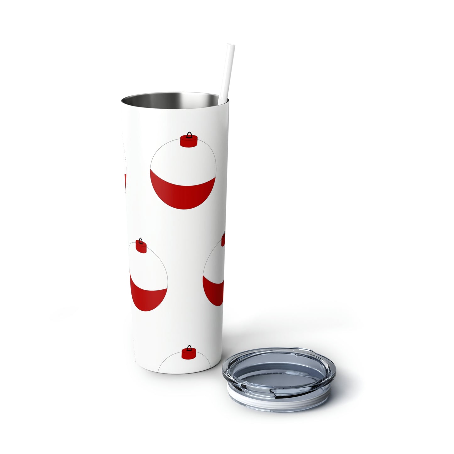 Traditional Red & White Bobber - Skinny Steel Tumbler with Straw, 20oz
