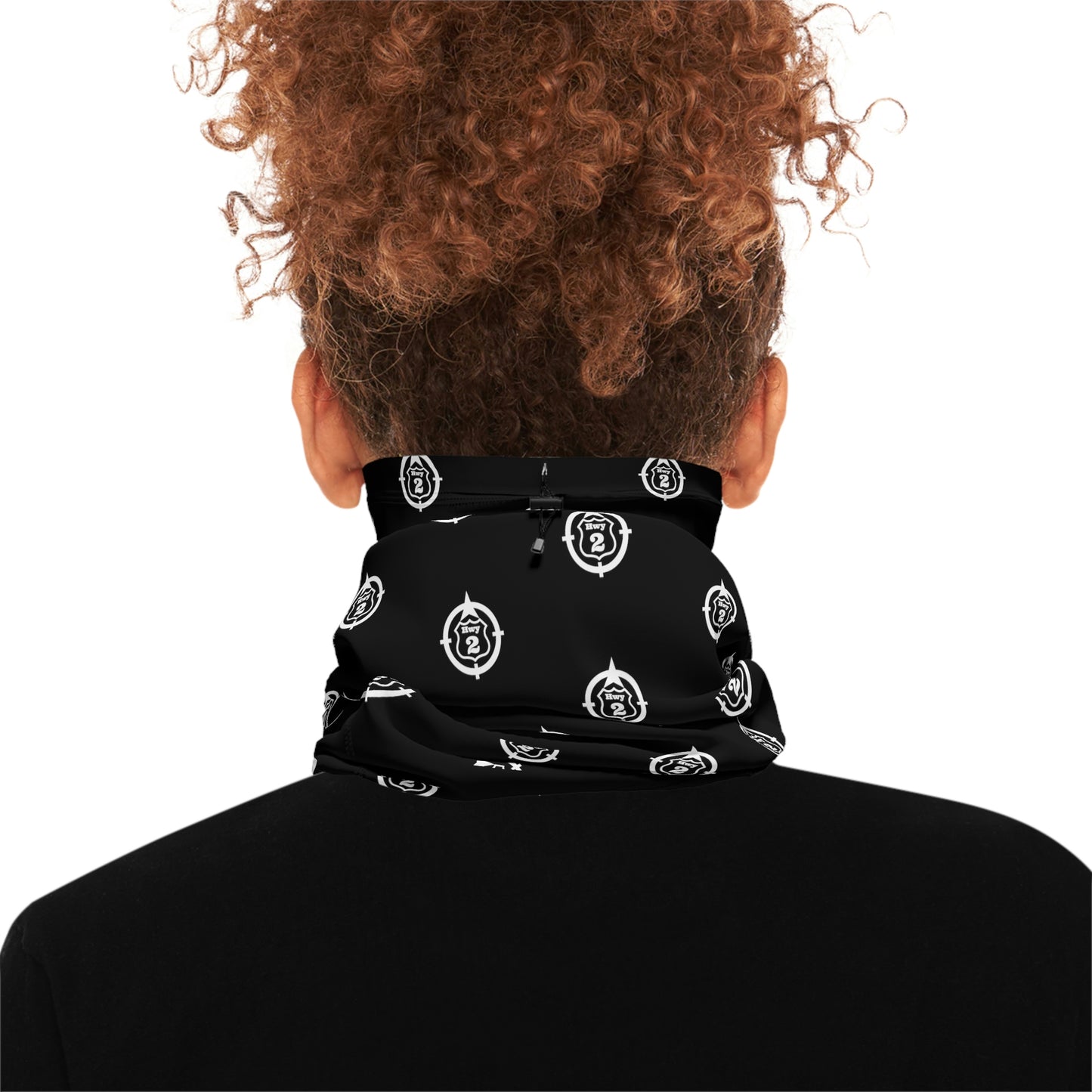 Cool Weather  - N o 2 - North of Hwy 2 - Pattern - Fishing / Snowmobiling Winter Neck Gaiter With Drawstring - Black