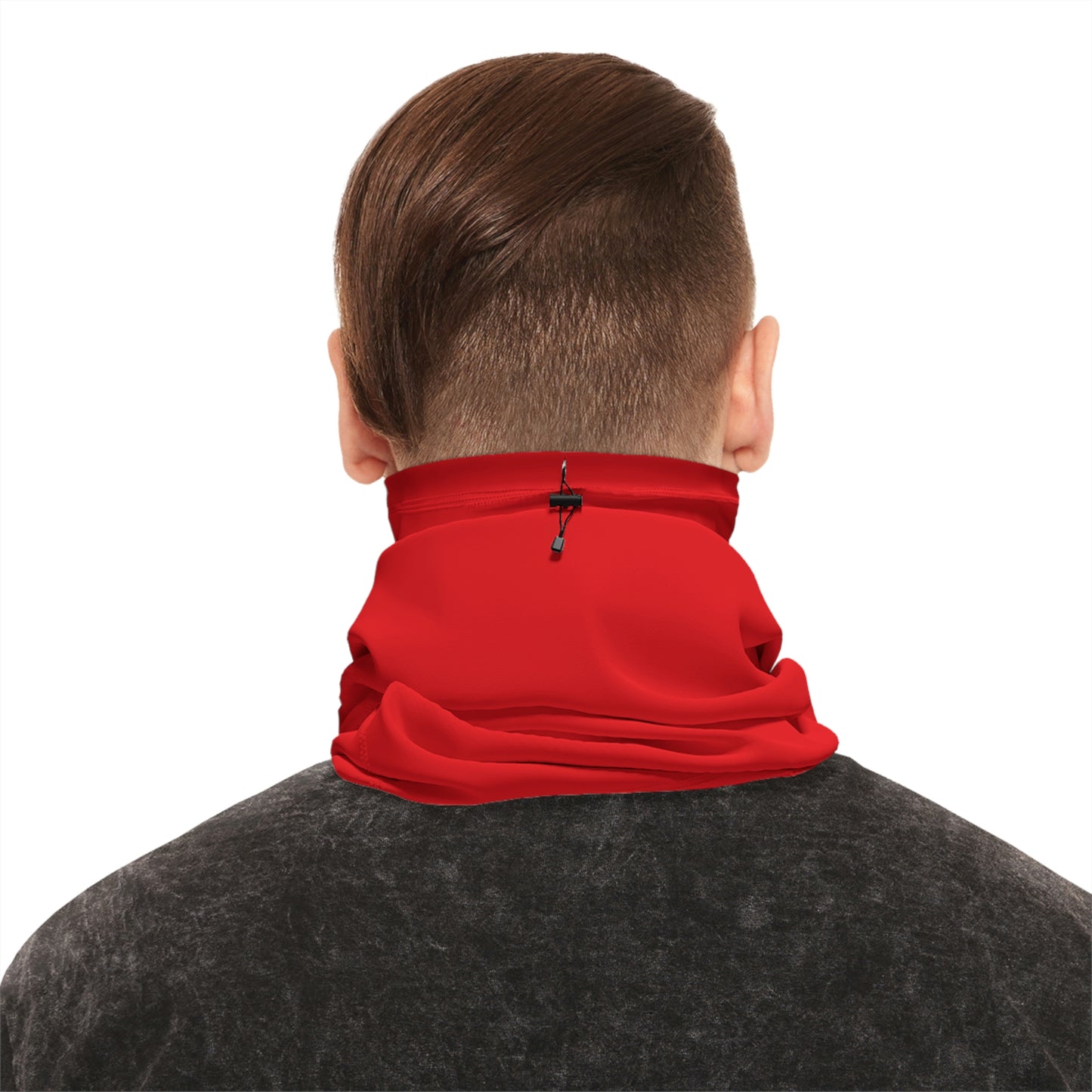 Cool Weather  - North of Hwy 2 - Pattern - Fishing / Snowmobiling Winter Neck Gaiter With Drawstring - Red