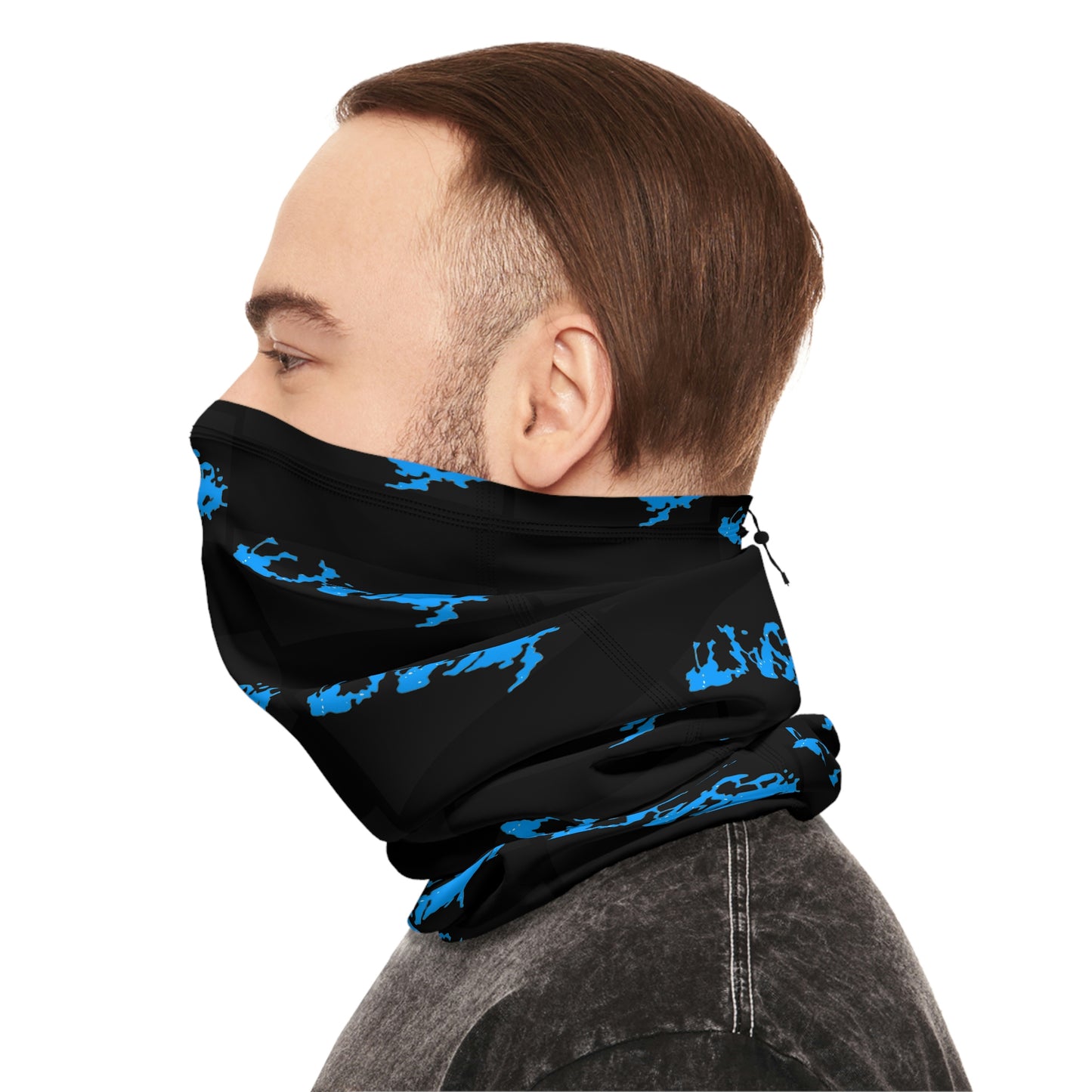 Cool Weather  - Lake Vermilion - MN - Pattern - Fishing / Snowmobiling Winter Neck Gaiter With Drawstring - Black