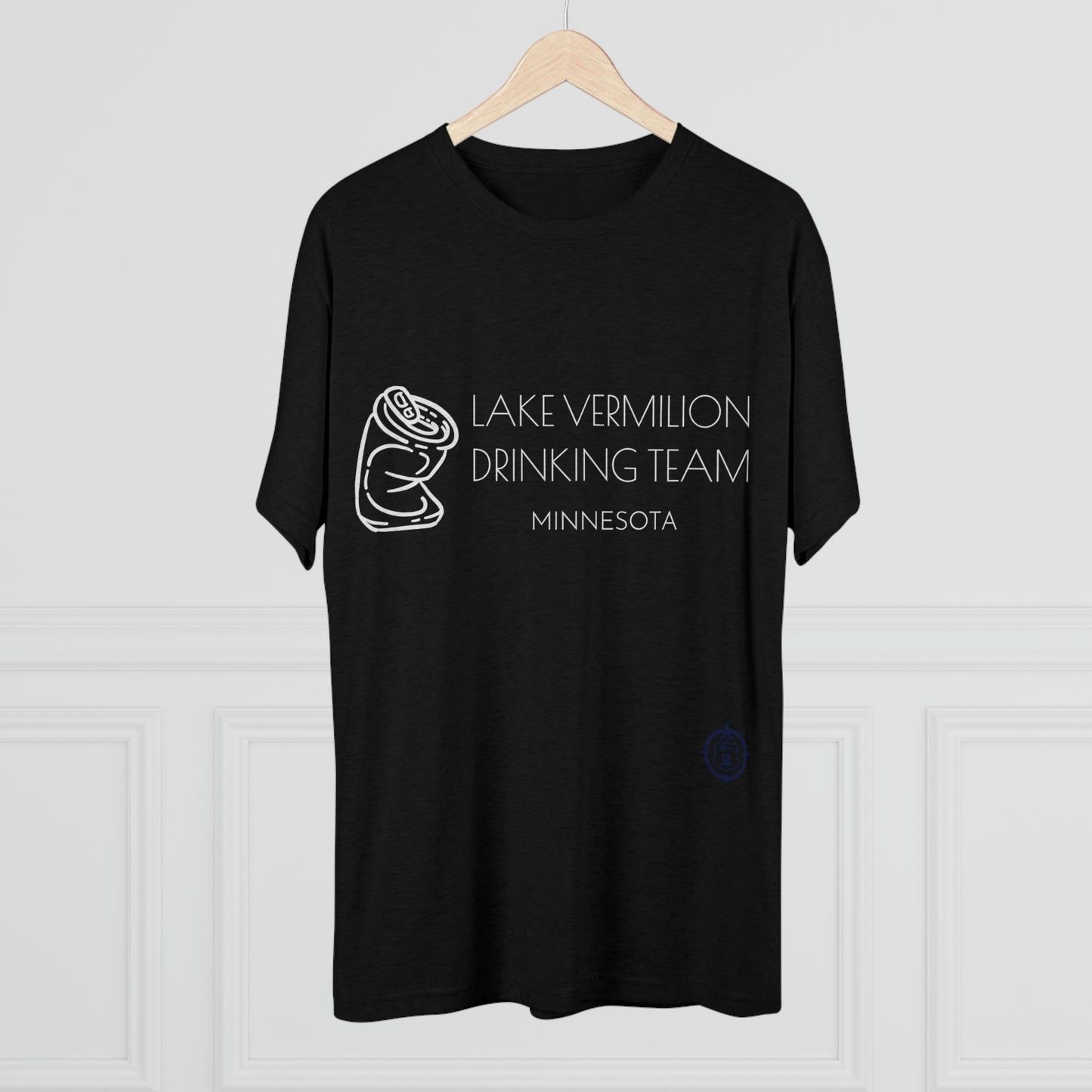 Lake Vermilion - Drinking Team - Crushed Can - White Graphic - Unisex Tri-Blend Crew Tee