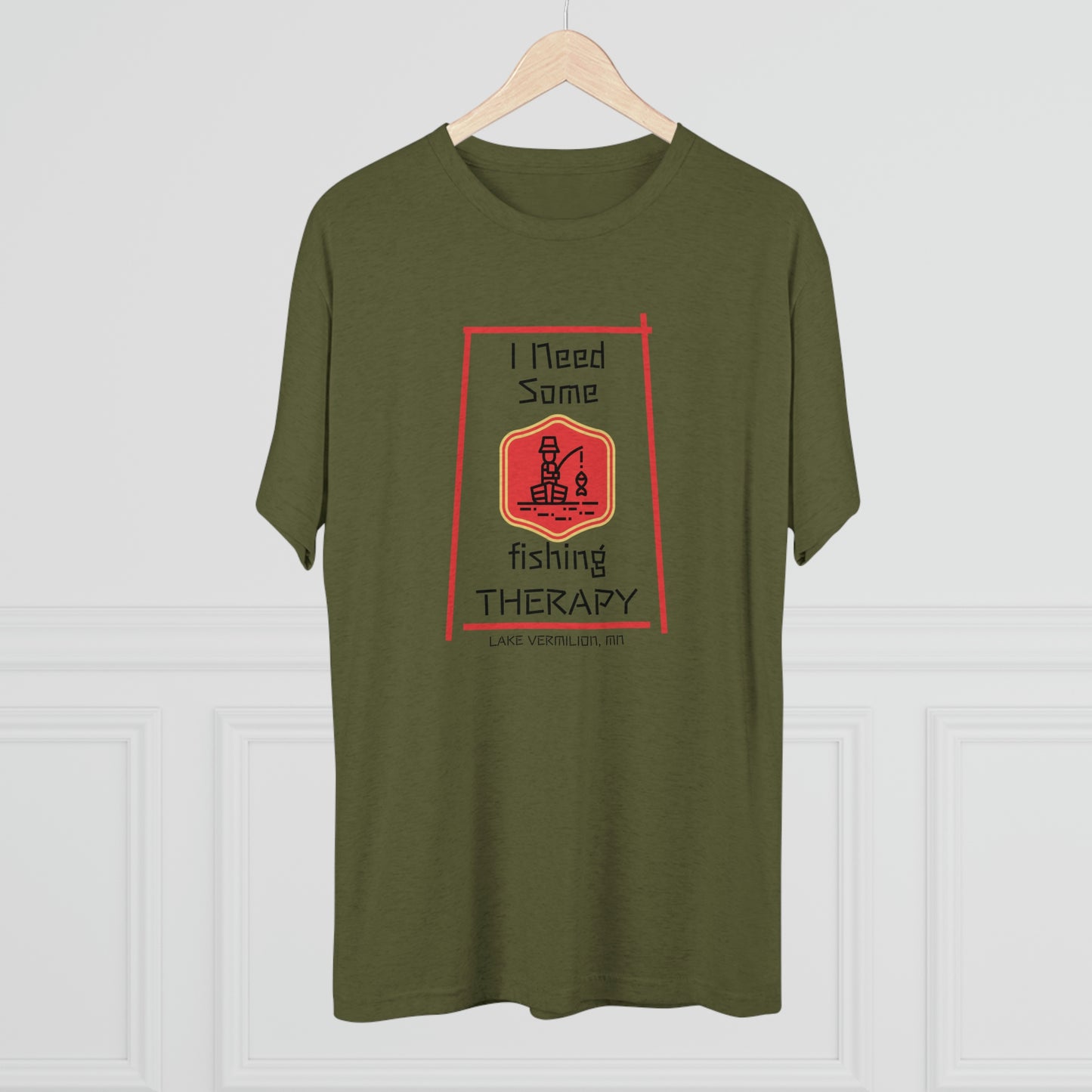 Fishing Therapy - Red Accents - Lake Vermilion - Unisex Tri-Blend Crew Tee