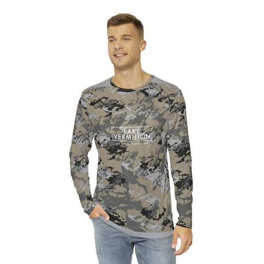 Lake Vermilion - MN - CUSTOM Vermilook® Camo - Medium Darkness - Grey Accents - Men's Long Sleeve AOP Shirt
