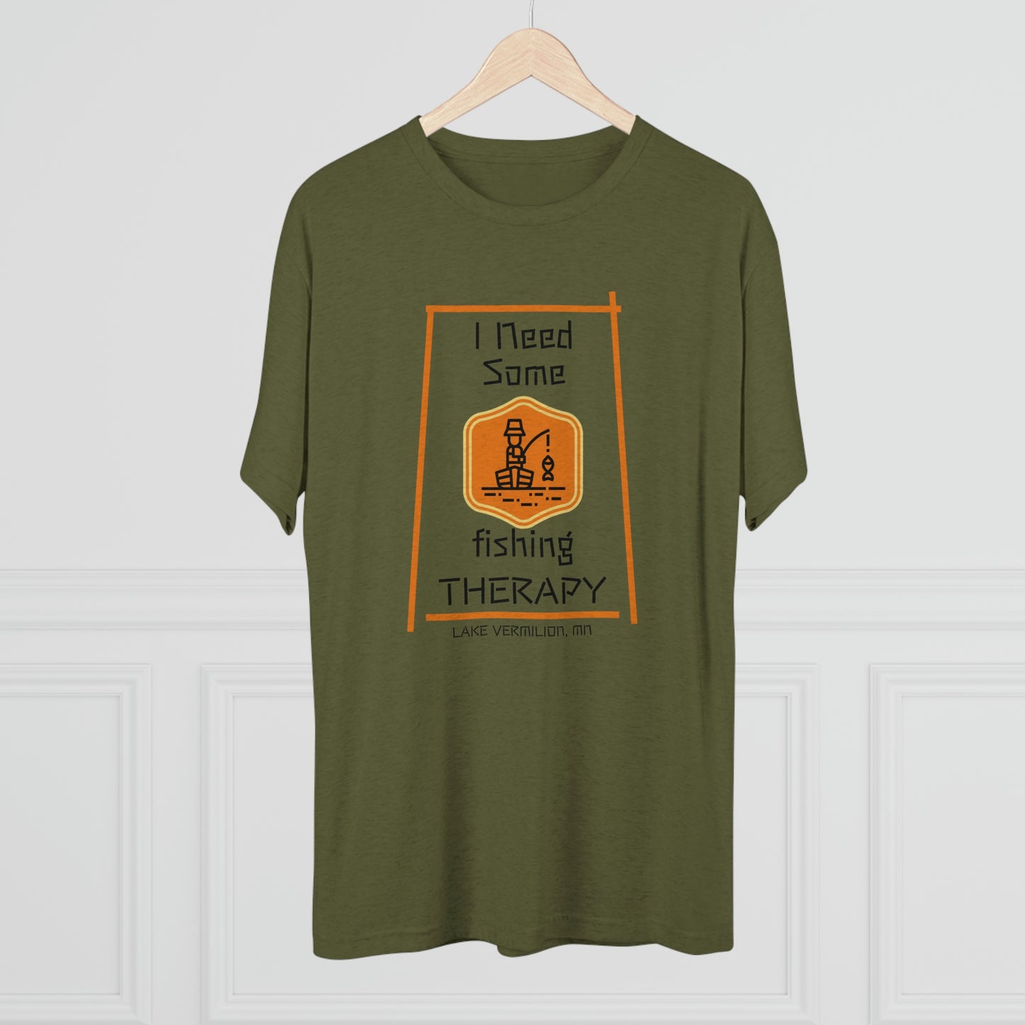 Fishing Therapy - Orange Accents - Lake Vermilion - Unisex Tri-Blend Crew Tee