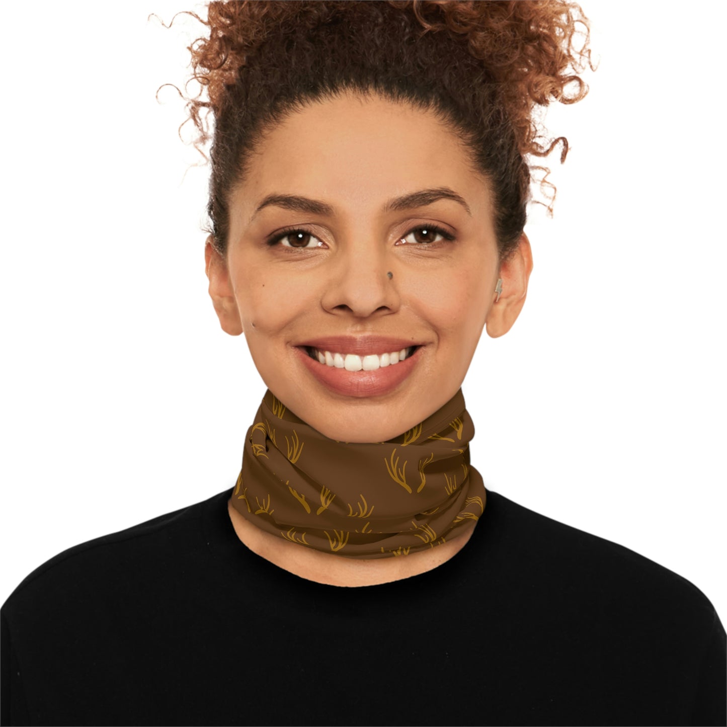 Cool Weather  - Antler - Pattern - Fishing / Snowmobiling / Hunting Winter Neck Gaiter With Drawstring - Brown