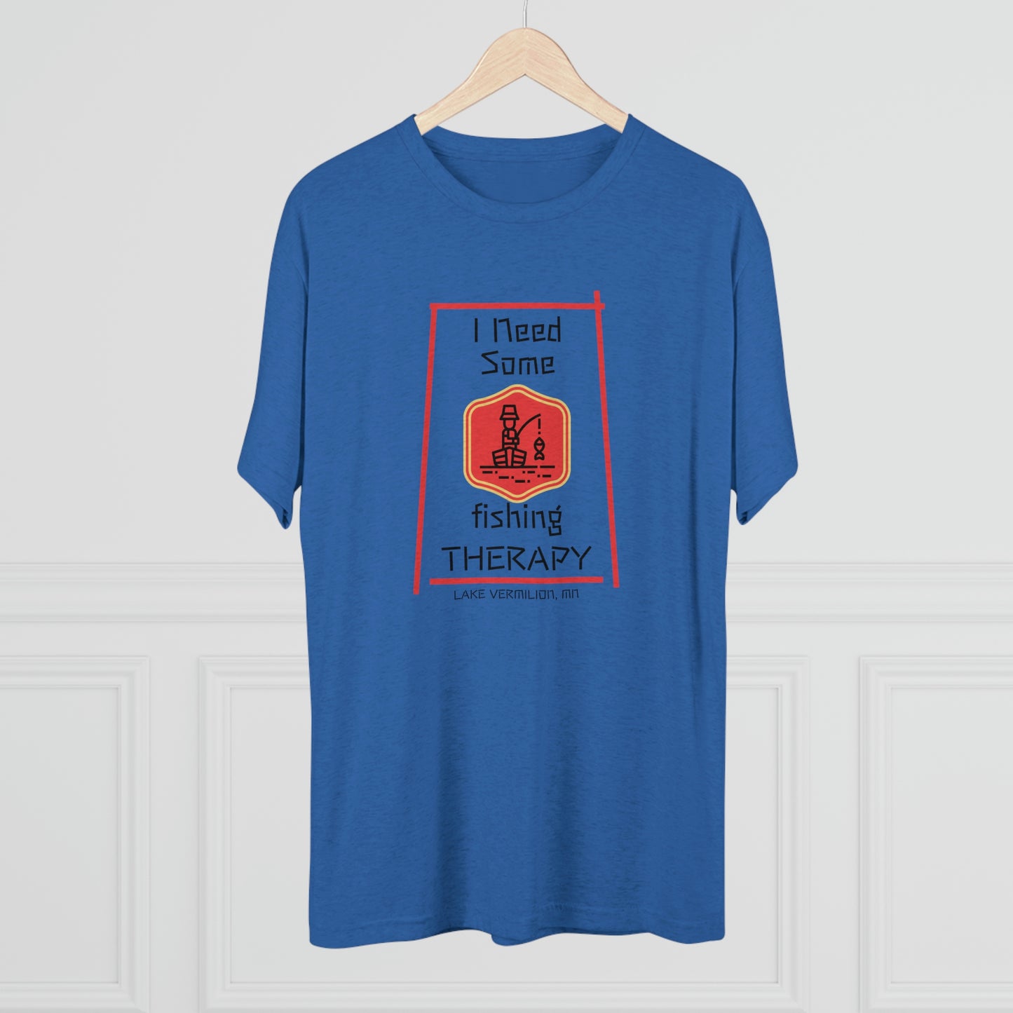 Fishing Therapy - Red Accents - Lake Vermilion - Unisex Tri-Blend Crew Tee
