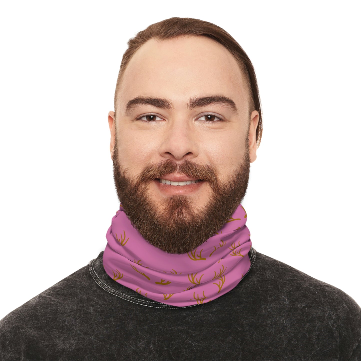 Cool Weather  - Antler - Pattern - Fishing / Snowmobiling / Hunting Winter Neck Gaiter With Drawstring - Pink
