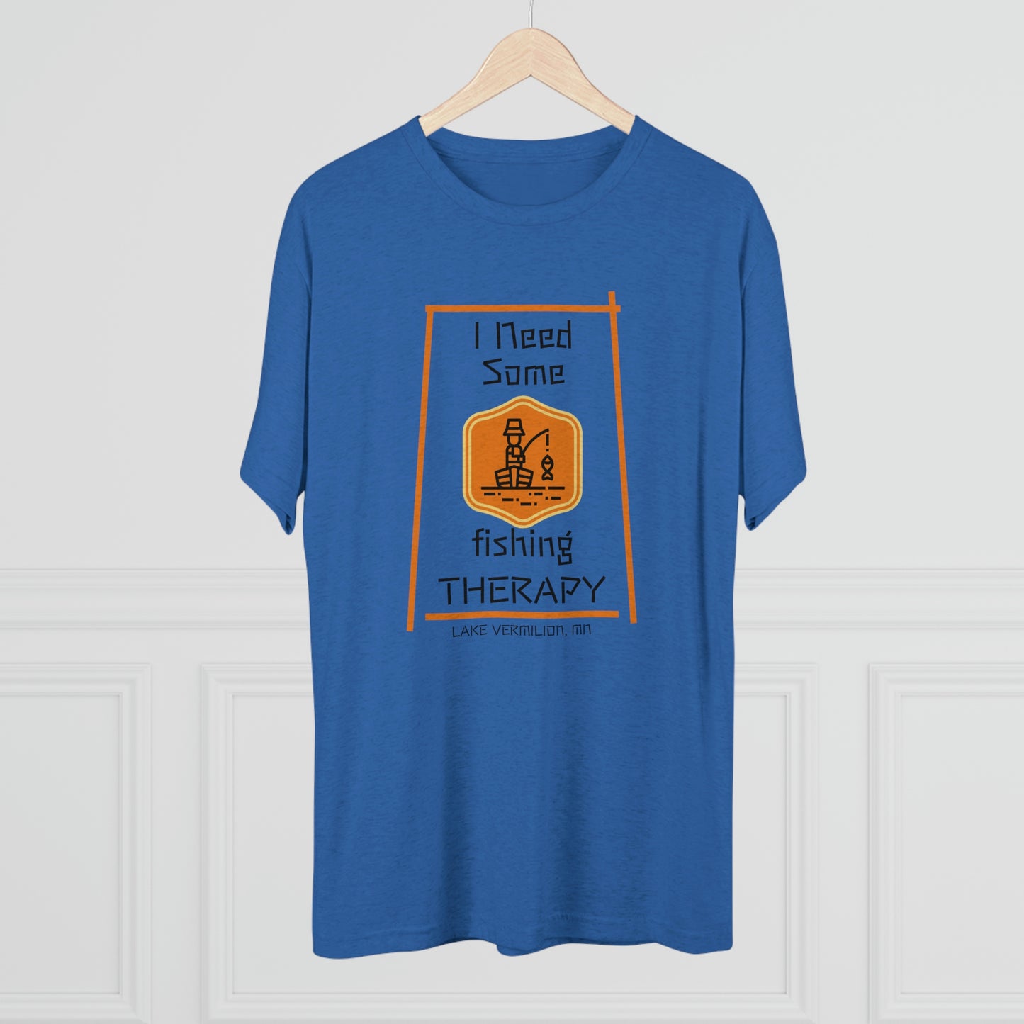 Fishing Therapy - Orange Accents - Lake Vermilion - Unisex Tri-Blend Crew Tee