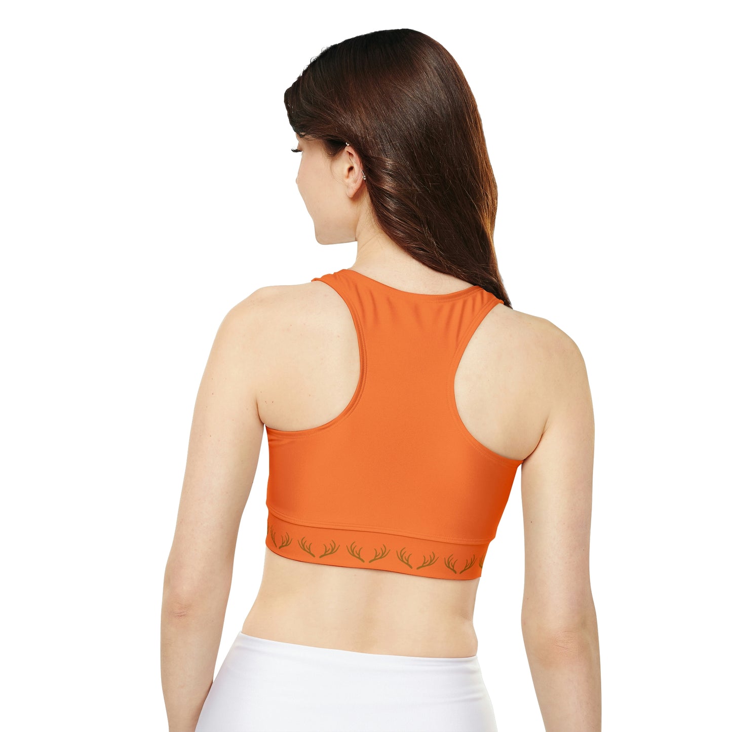 Take Me Huntin' - Hunting Theme with Antlers - Fully Lined, Padded Sports Bra - Orange