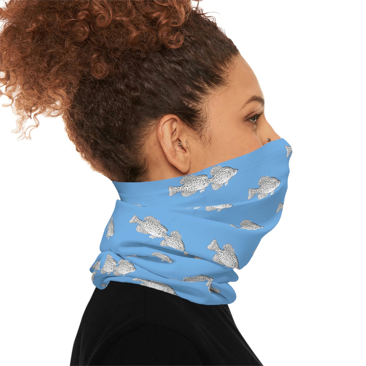 Summer Weather  - Crappie - Pattern - Fishing / Boating Lightweight Neck Gaiter - Light Blue