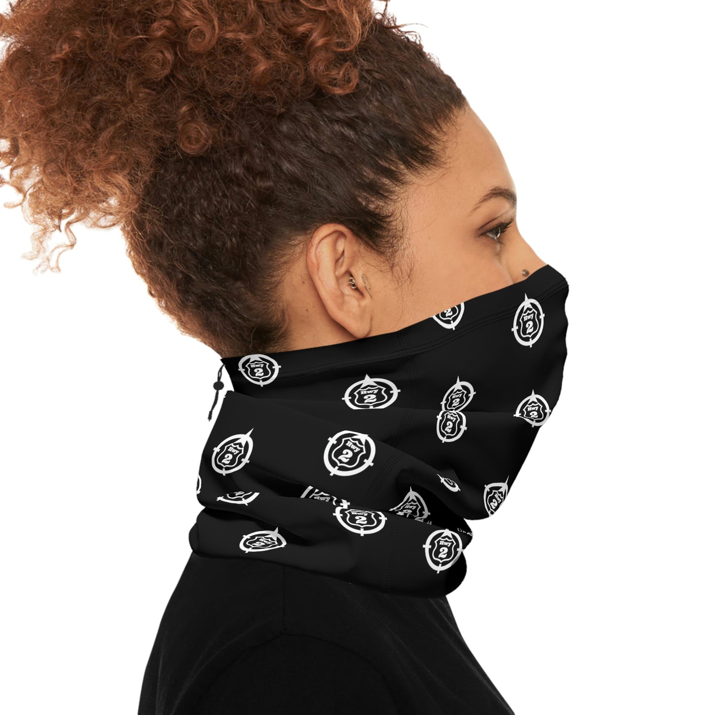 Cool Weather  - N o 2 - North of Hwy 2 - Pattern - Fishing / Snowmobiling Winter Neck Gaiter With Drawstring - Black