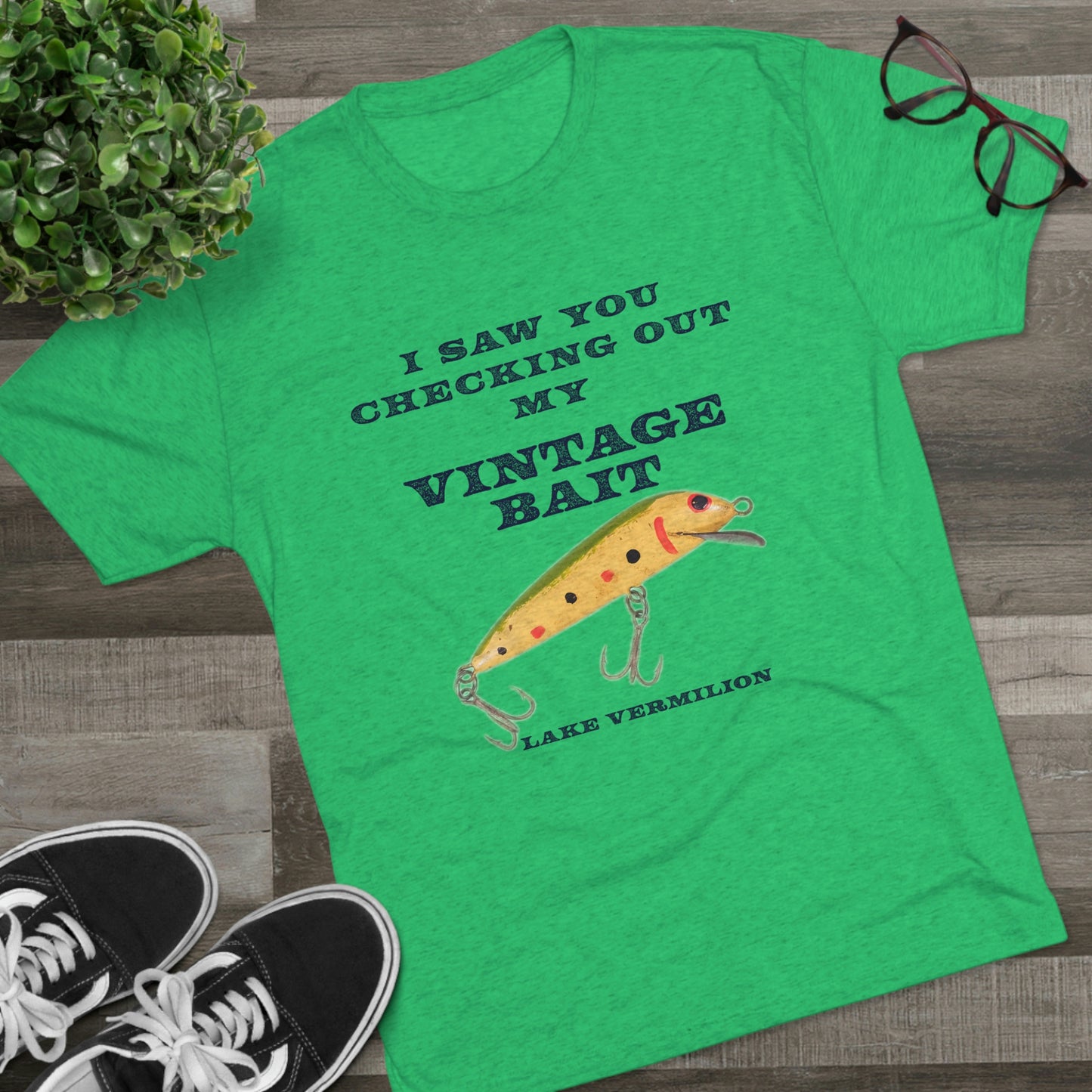 Checking Out My Vintage Bait - Lake Vermilion Fishing - Unisex Tri-Blend Crew Tee