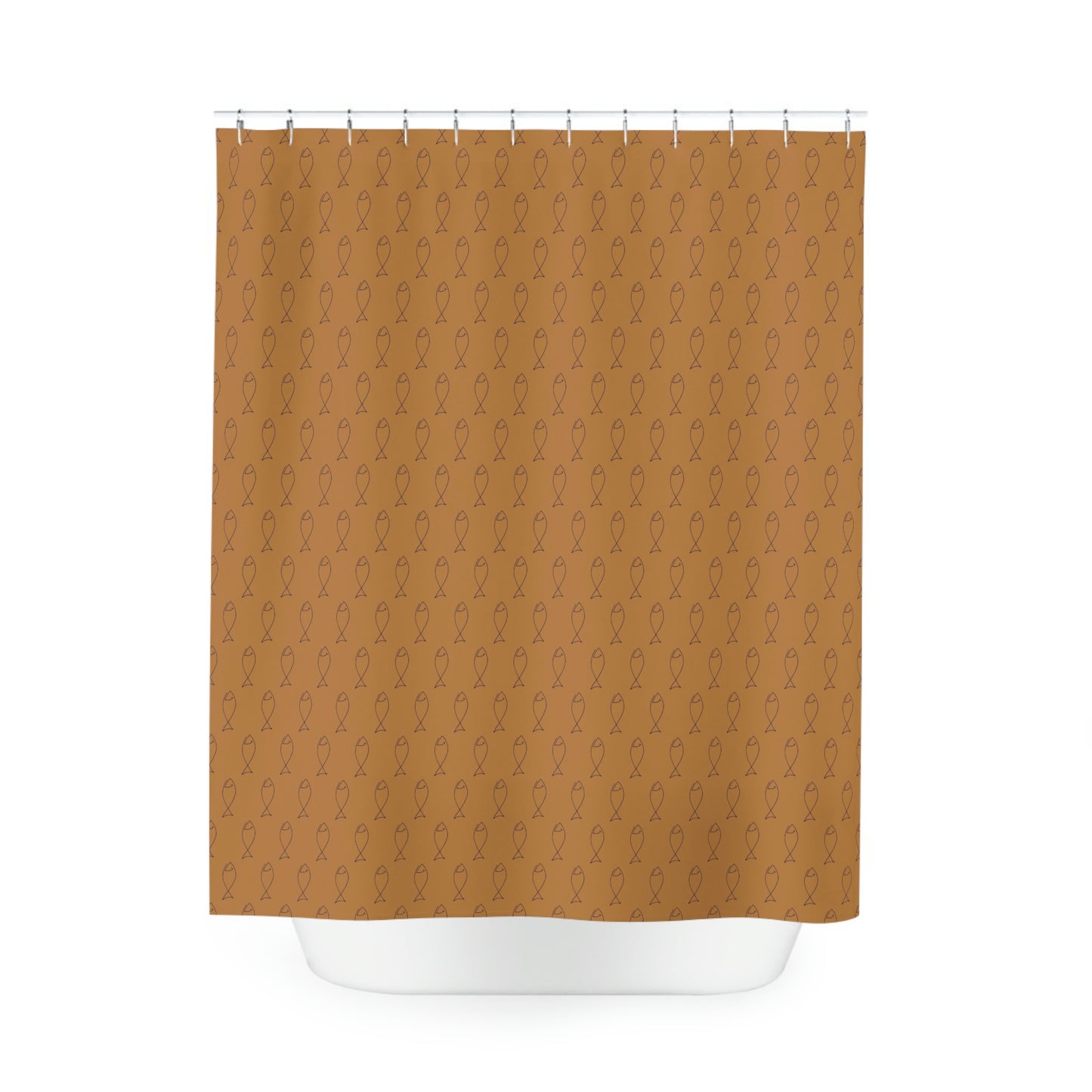 Fish - BROWN -  Polyester Shower Curtain
