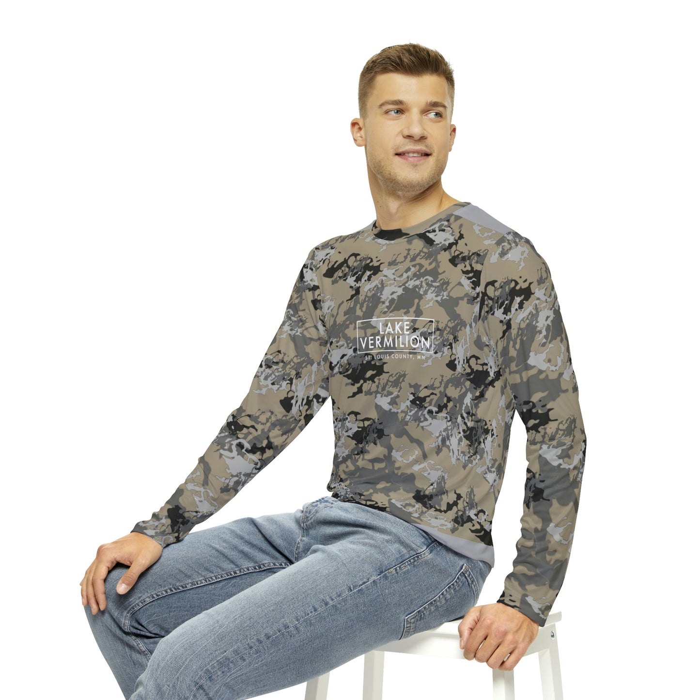 Lake Vermilion - MN - CUSTOM Vermilook® Camo - Medium Darkness - Grey Accents - Men's Long Sleeve AOP Shirt