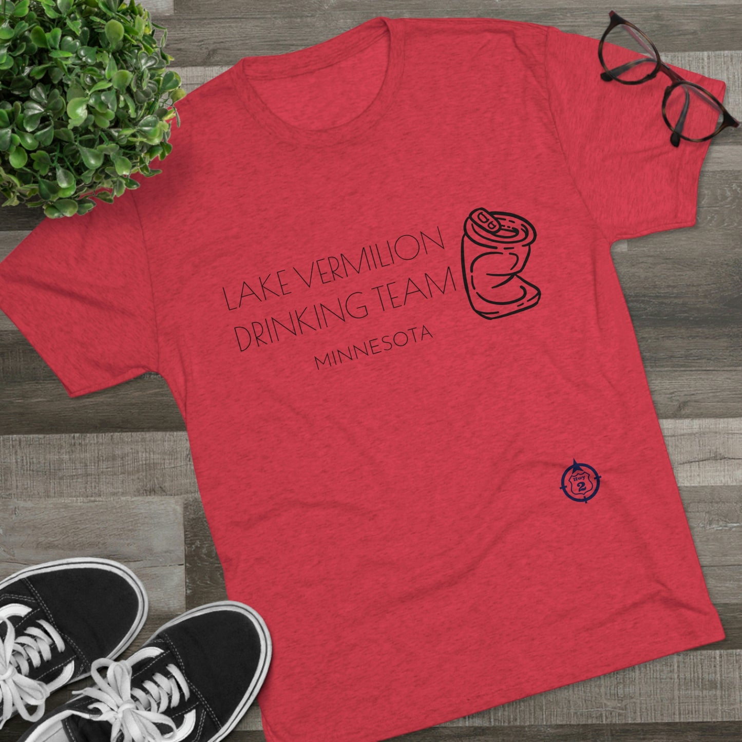 Lake Vermilion - Drinking Team - Crushed Can - Dark Graphic - Unisex Tri-Blend Crew Tee