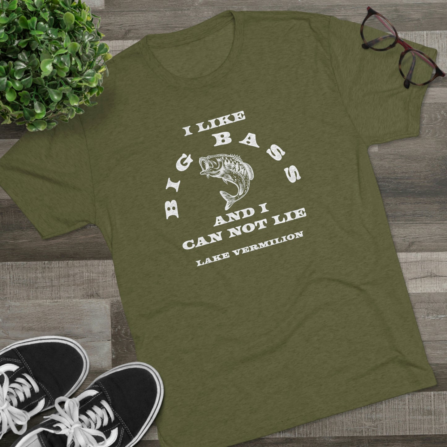 Big Bass - Lake Vermilion - White Graphic - Unisex Tri-Blend Crew Tee