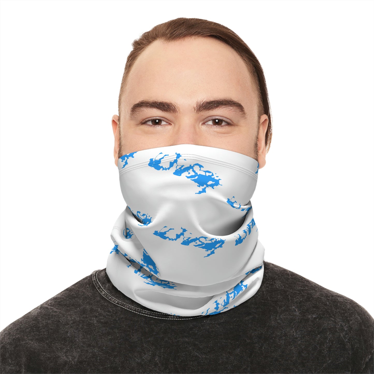 Cool Weather  - Lake Vermilion - MN - Pattern - Fishing / Snowmobiling Winter Neck Gaiter With Drawstring - White