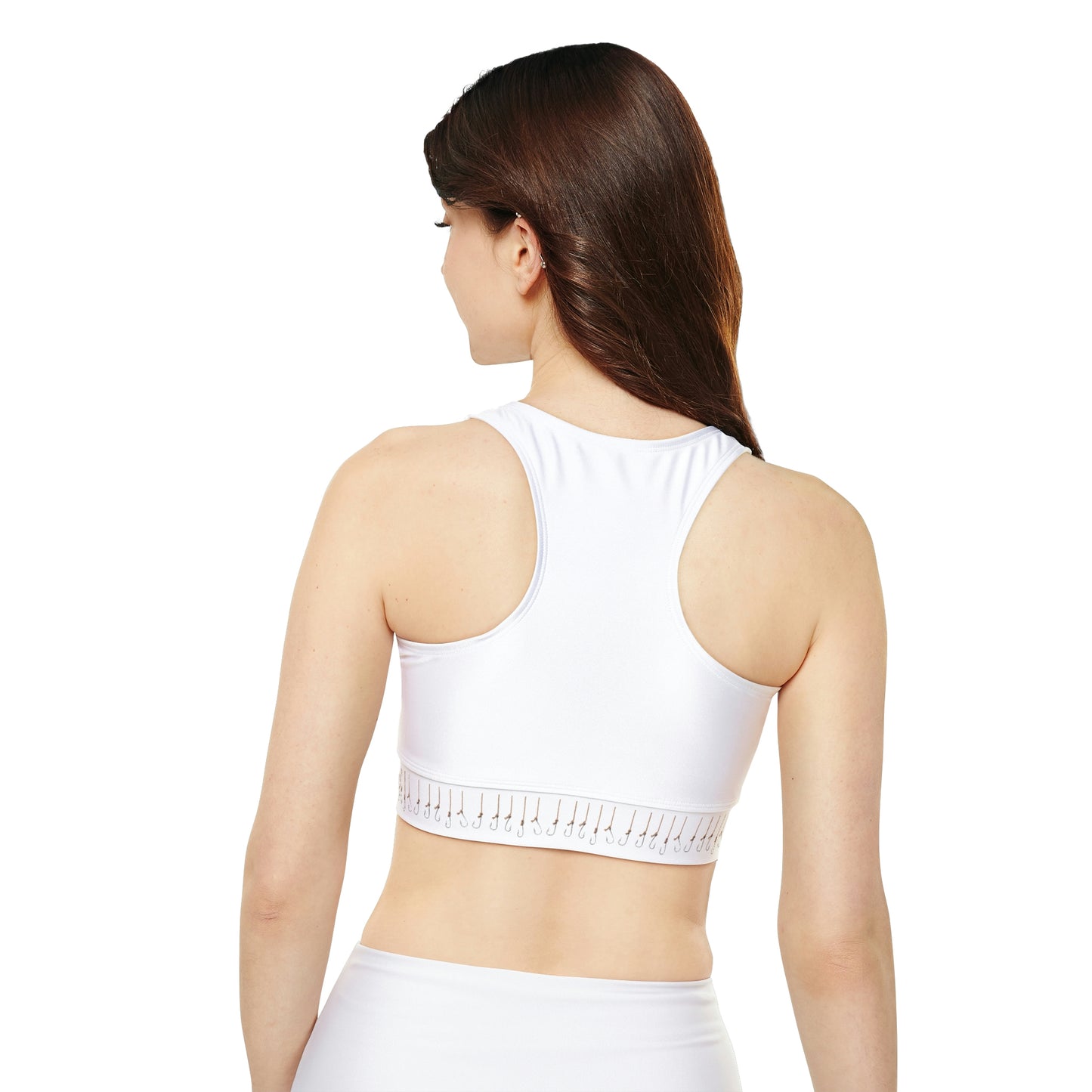 Take Me Fishin' - Fishing Theme with Hooks - Fully Lined, Padded Sports Bra - White
