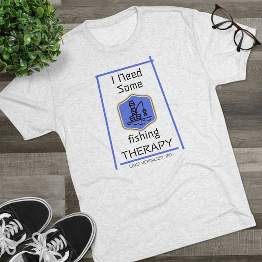 Fishing Therapy - Blue Accents - Lake Vermilion - Unisex Tri-Blend Crew Tee