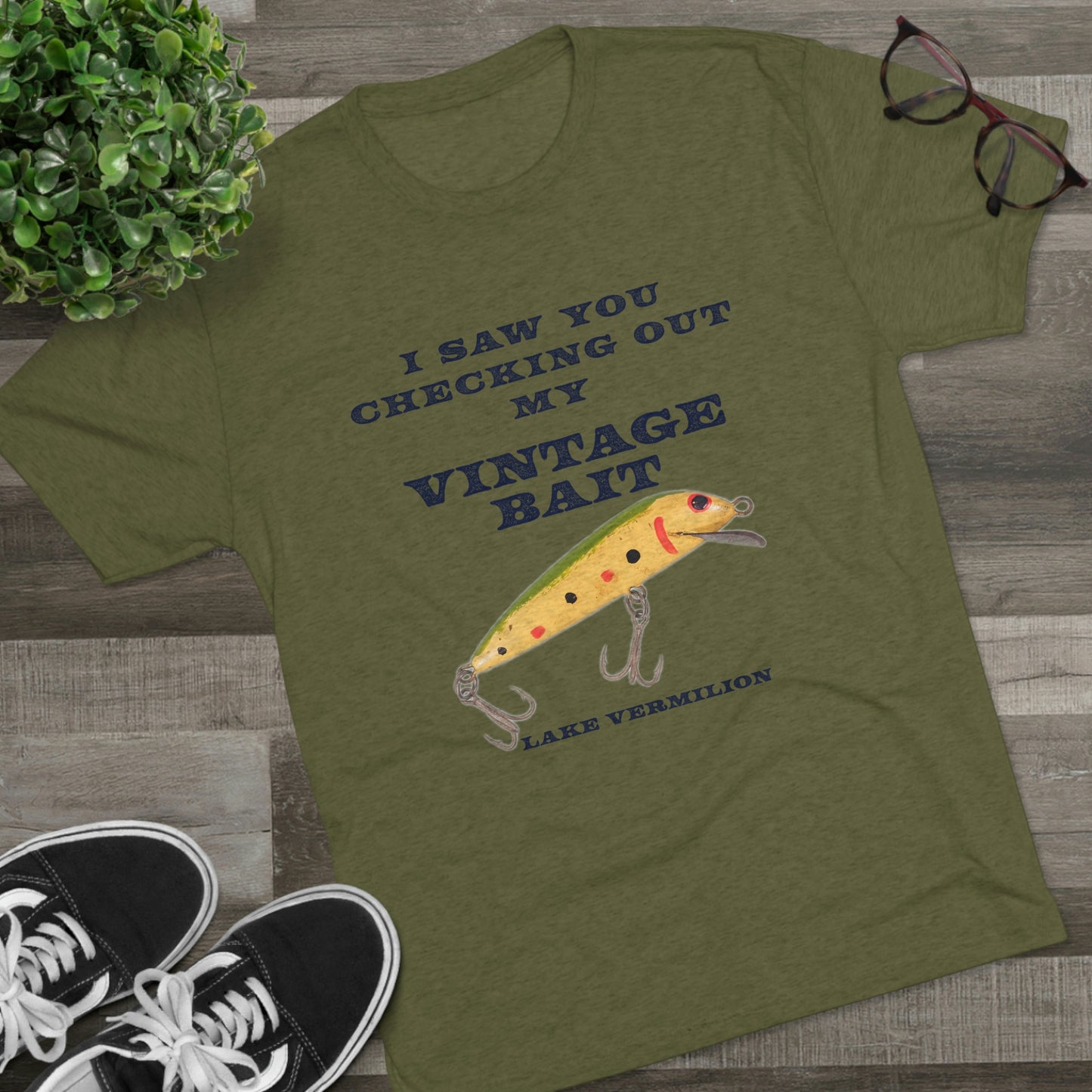 Checking Out My Vintage Bait - Lake Vermilion Fishing - Unisex Tri-Blend Crew Tee