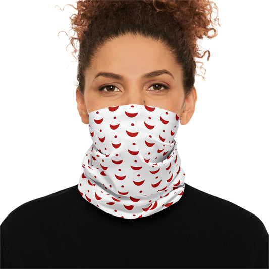 Summer Weather  -Traditional Red & White Bobber- Pattern - Fishing / Boating Lightweight Neck Gaiter - White