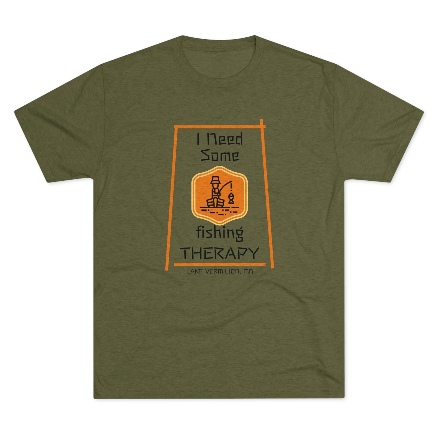 Fishing Therapy - Orange Accents - Lake Vermilion - Unisex Tri-Blend Crew Tee