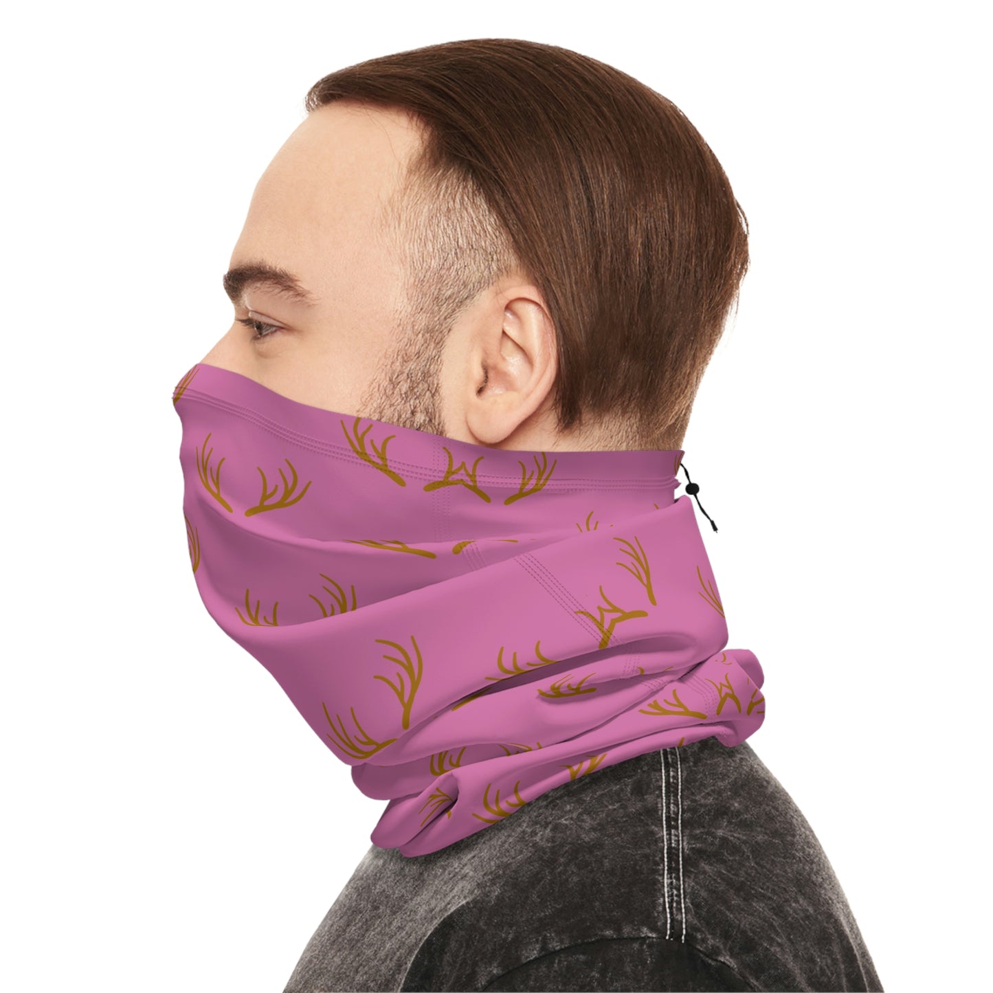 Cool Weather  - Antler - Pattern - Fishing / Snowmobiling / Hunting Winter Neck Gaiter With Drawstring - Pink