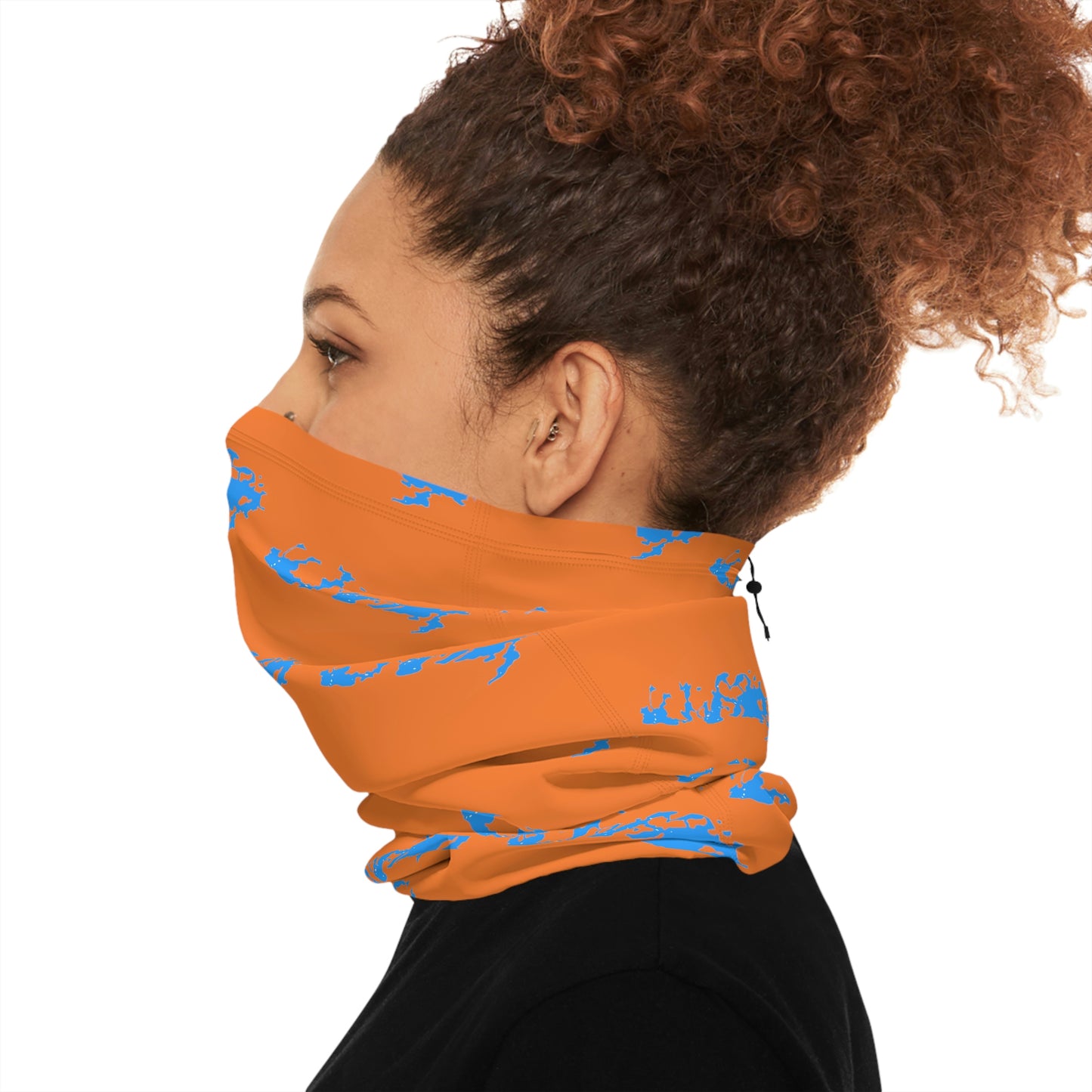 Cool Weather  - Lake Vermilion - MN - Pattern - Fishing / Snowmobiling Winter Neck Gaiter With Drawstring - Orange
