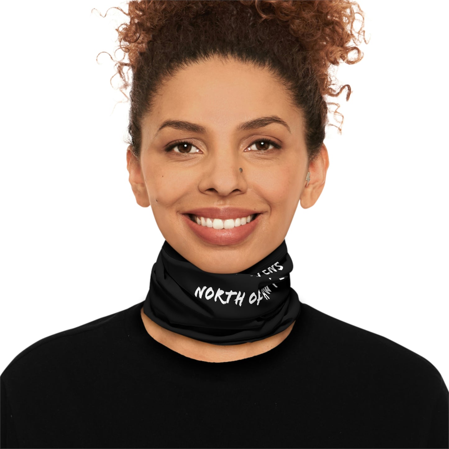 Cool Weather  - North of Hwy 2 - Pattern - Fishing / Snowmobiling Winter Neck Gaiter With Drawstring - Black