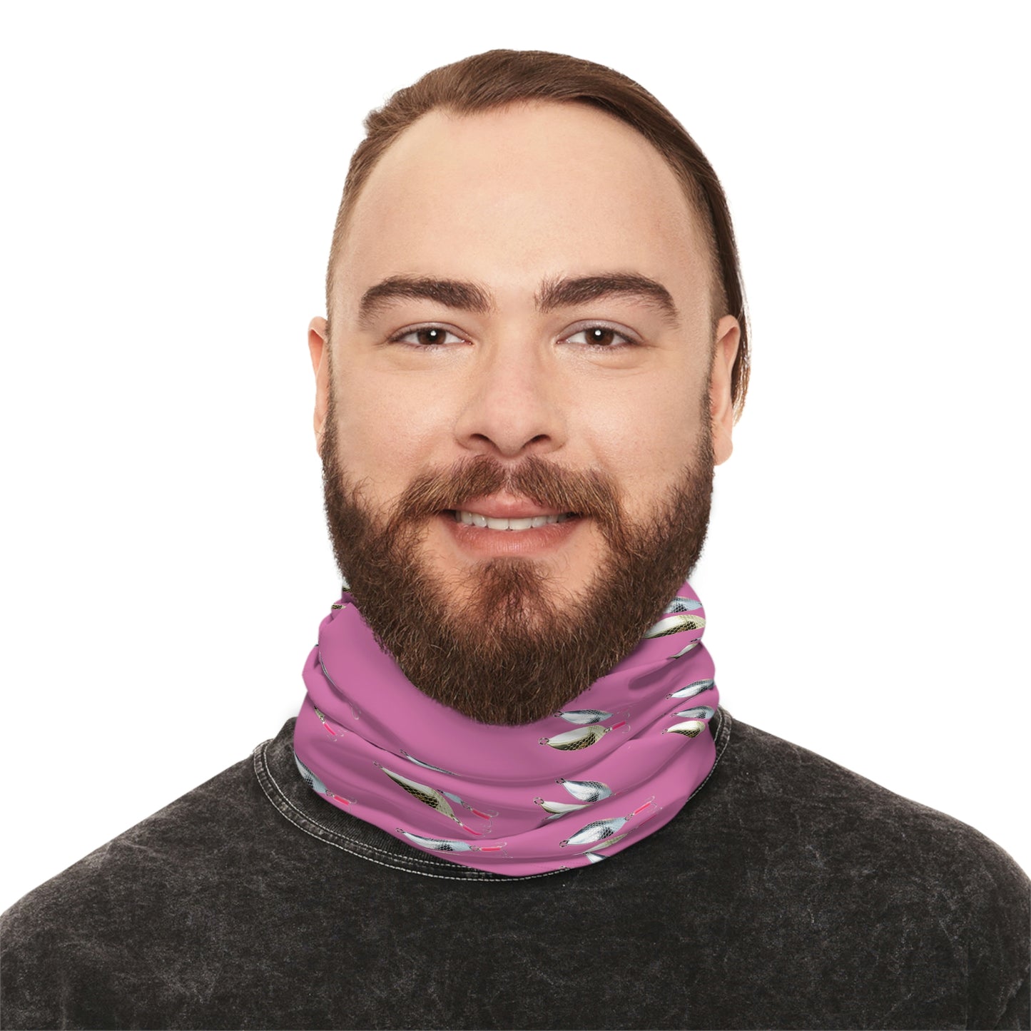 Summer Weather  - Fishing Lure - Spoons- Pattern - Fishing / Boating Lightweight Neck Gaiter - Pink