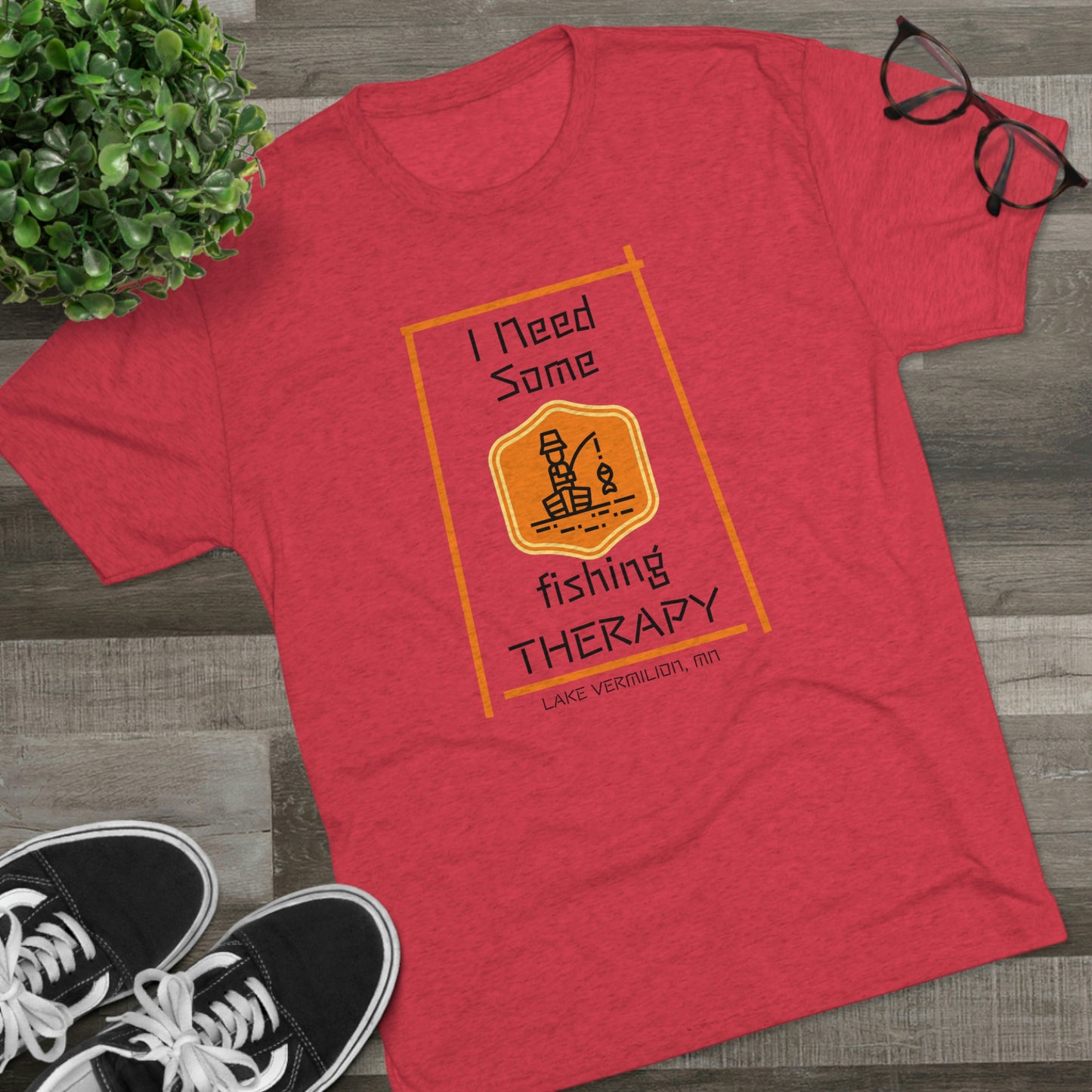 Fishing Therapy - Orange Accents - Lake Vermilion - Unisex Tri-Blend Crew Tee