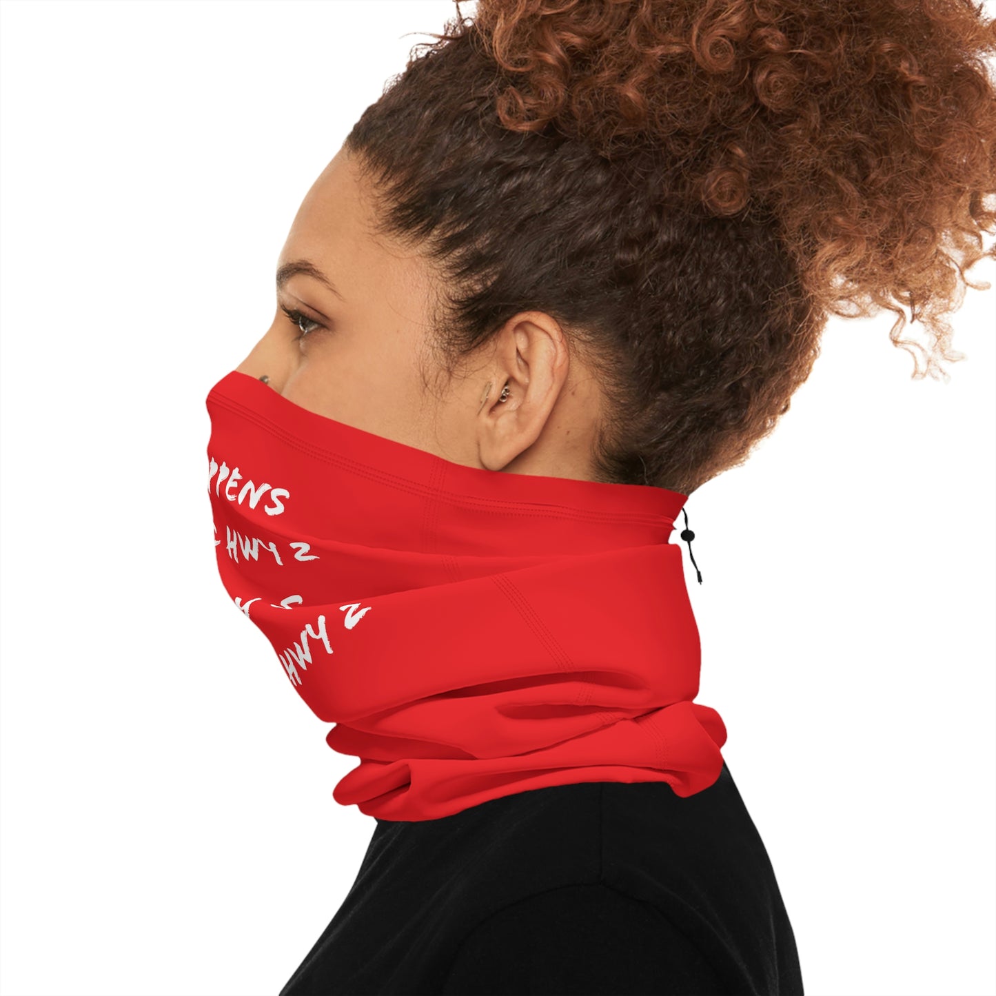 Cool Weather  - North of Hwy 2 - Pattern - Fishing / Snowmobiling Winter Neck Gaiter With Drawstring - Red