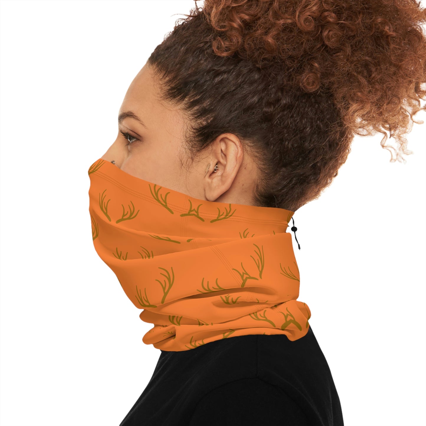 Cool Weather  - Antler - Pattern - Fishing / Snowmobiling / Hunting Winter Neck Gaiter With Drawstring - Orange